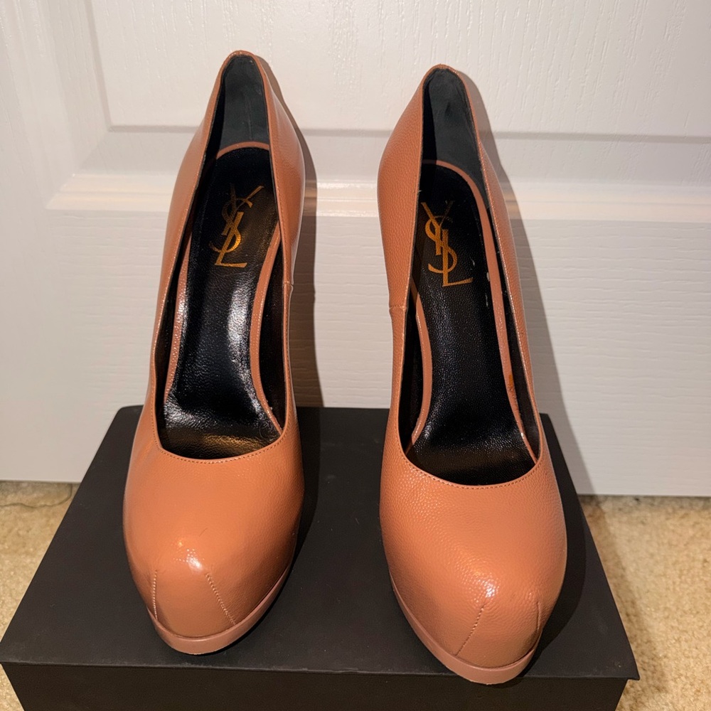 Saint Laurent Platform Pumps Camel Leather Heels | Classic YSL | Size 38.5